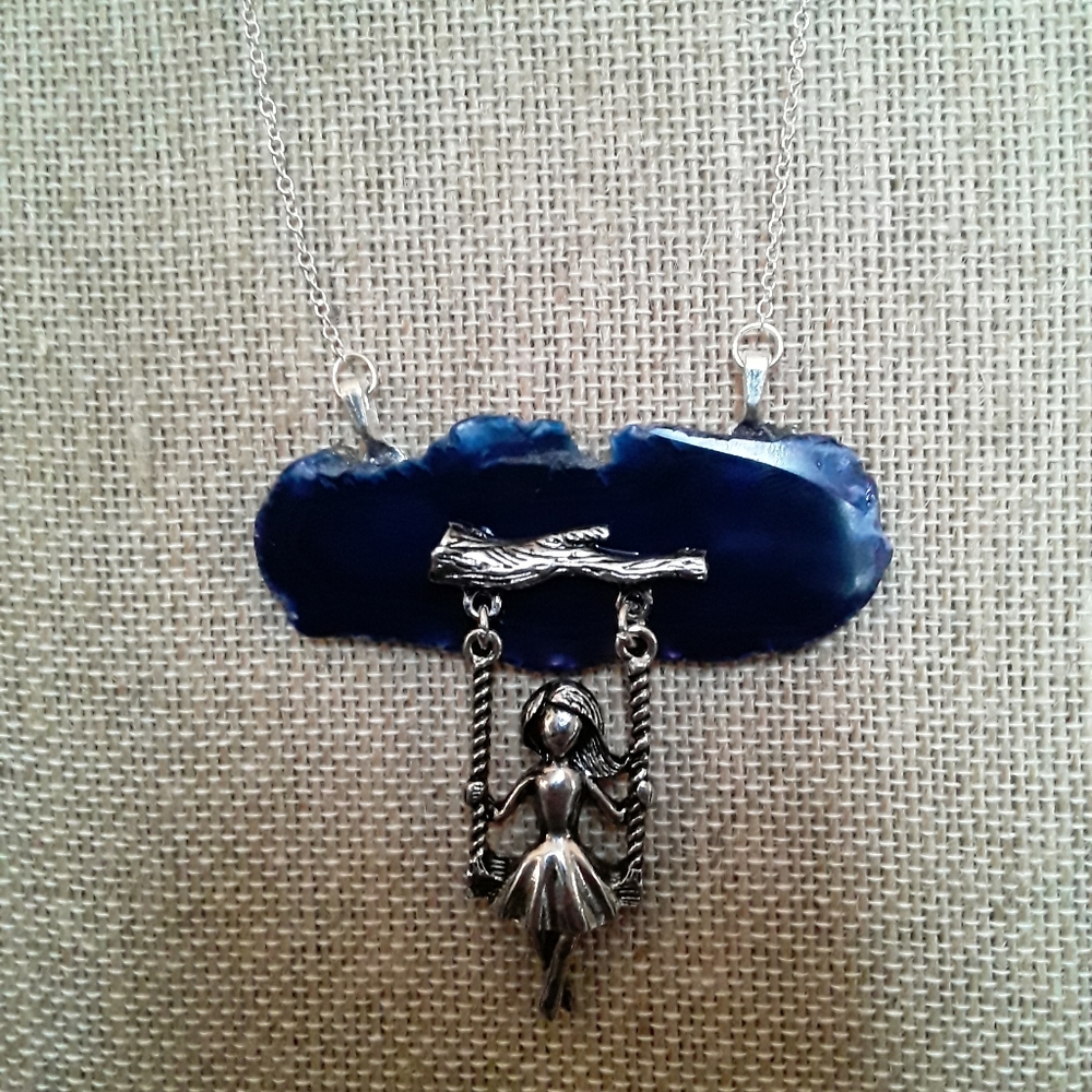 Handmade Agate Girl on a Swing Necklace